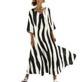 thumbnail image 2 of Antinious Ladies V-Neck Stripe Print 3/4 Sleeve Bohemian Long Style Dress Soft Casual Wear, 2 of 5