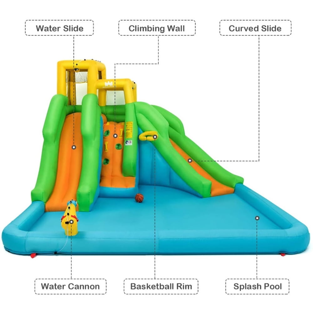 Aimee Lii Inflatable Water Park Bounce House with Climbing Wall without Blower, Bounce House Water Slide for 5-10