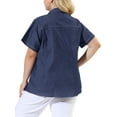 thumbnail image 3 of MODA NOVA Juniors' Plus Workout Tops Chest Pocket Button Down Denim Shirts 1X Black Blue, 3 of 6
