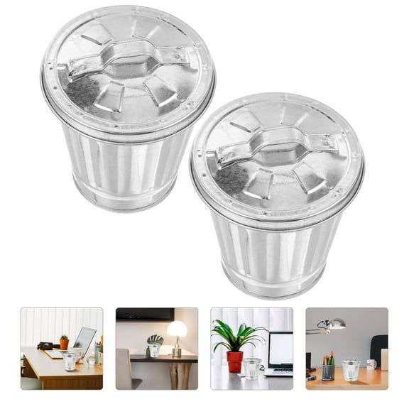 IMIKEYA 2Pcs Silver Galvanized Trash Container Metal Garbage Bin for Convenient Desktop Use