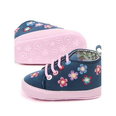 Newborn Baby Girls Floral Lace-Up Sneakers Kids Casual Walking