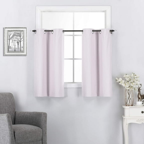Blackout Kitchen Curtain Tiers for Half/Small Windows - Grommet Top Design Window Treatments (30 inch Wide x 36 inch Long, Light Pink, 2 Pack)
