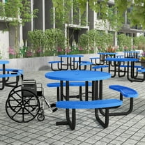 Flash Furniture 46" Round Wheelchair Accessible Outdoor Picnic Table with Expanded Metal Mesh Seats and Top with Umbrella Hole and Ground Anchors, Blue