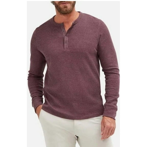 Men’s Waffle Knit Henley Long Sleeve Shirt XXL – Grape Purple Snaps