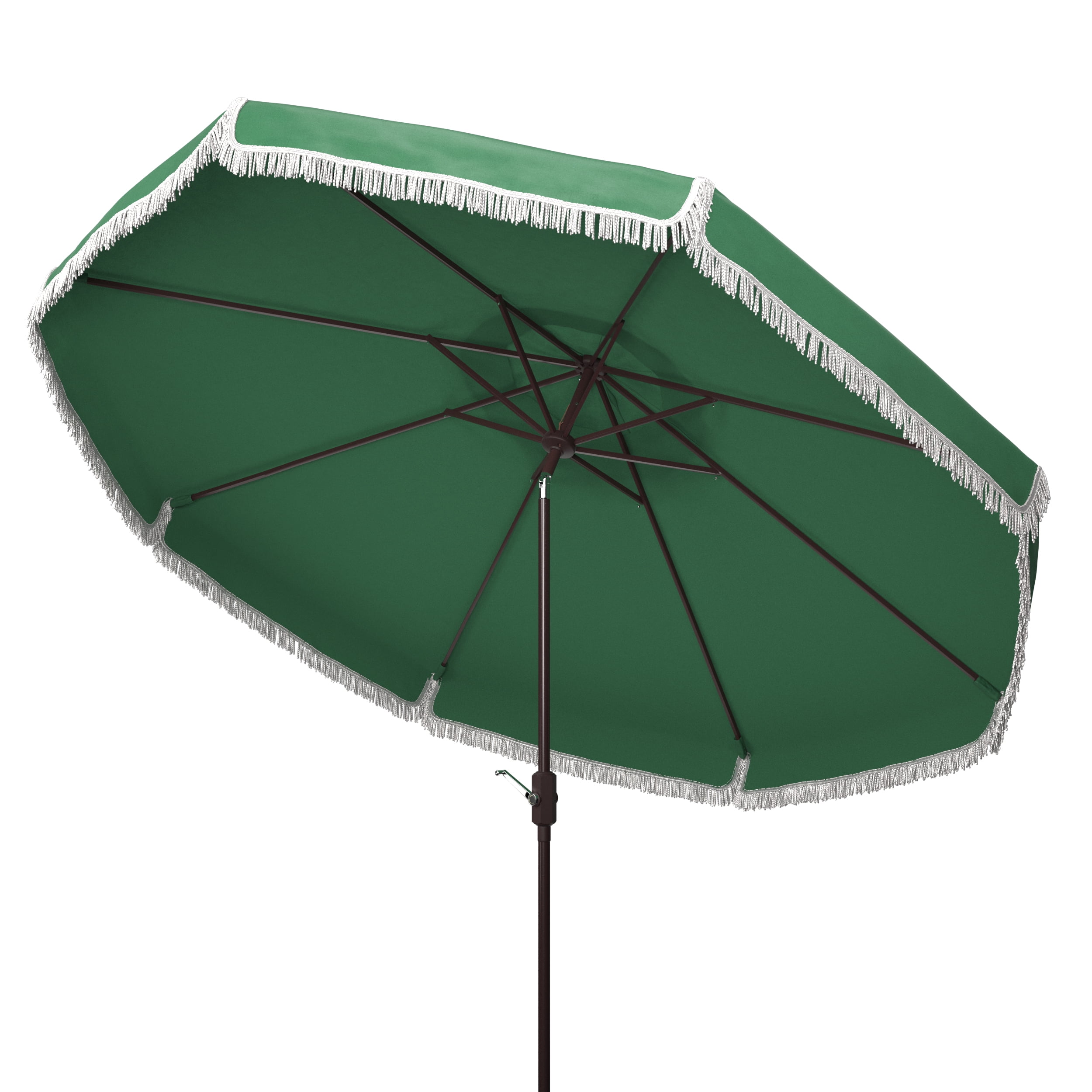 SAFAVIEH Milan 9' Market Crank Fringe Tilt Patio Umbrella, Hunter Green