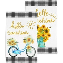 Yellow Flowers Bee Hello Sunshine Spring Summer Kitchen Dish Towels Set of 2,Yellow Lemon Eucalyptus and Blue Bike Summer Kitchen Tea Towel Home Decorations,18x26 Inch Drying Dishcloth.