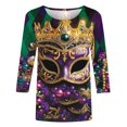 thumbnail image 4 of Cavosen Carnival Womens Shirts 3/4 Length Sleeves Mardi Gras Shiny Mask Graphic Print Shirts Crewneck Party Holiday Tops Loose Trendy Festival Blouse Dressy Party Funny T-Shirt XL, 4 of 5