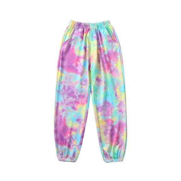 WMTBSRSW Girls' Active Sweatpants Tie Dye Loose Fit Jogger Pants Kids Soft Comfortable Lounge Bottoms Pajama Pants
