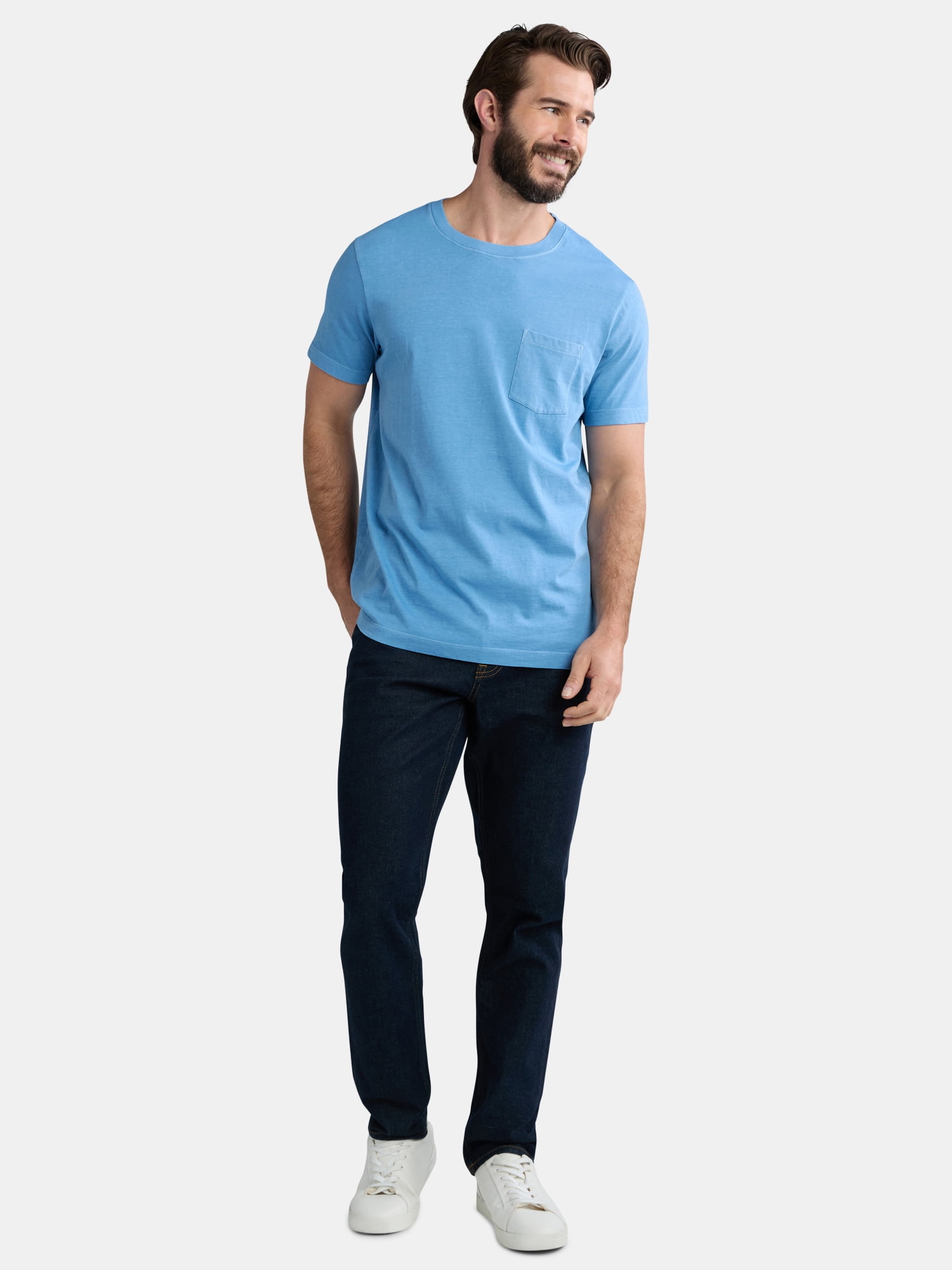 George Men's Garment Wash Crewneck Pocket Tee with Short Sleeves, Size XS-3XL