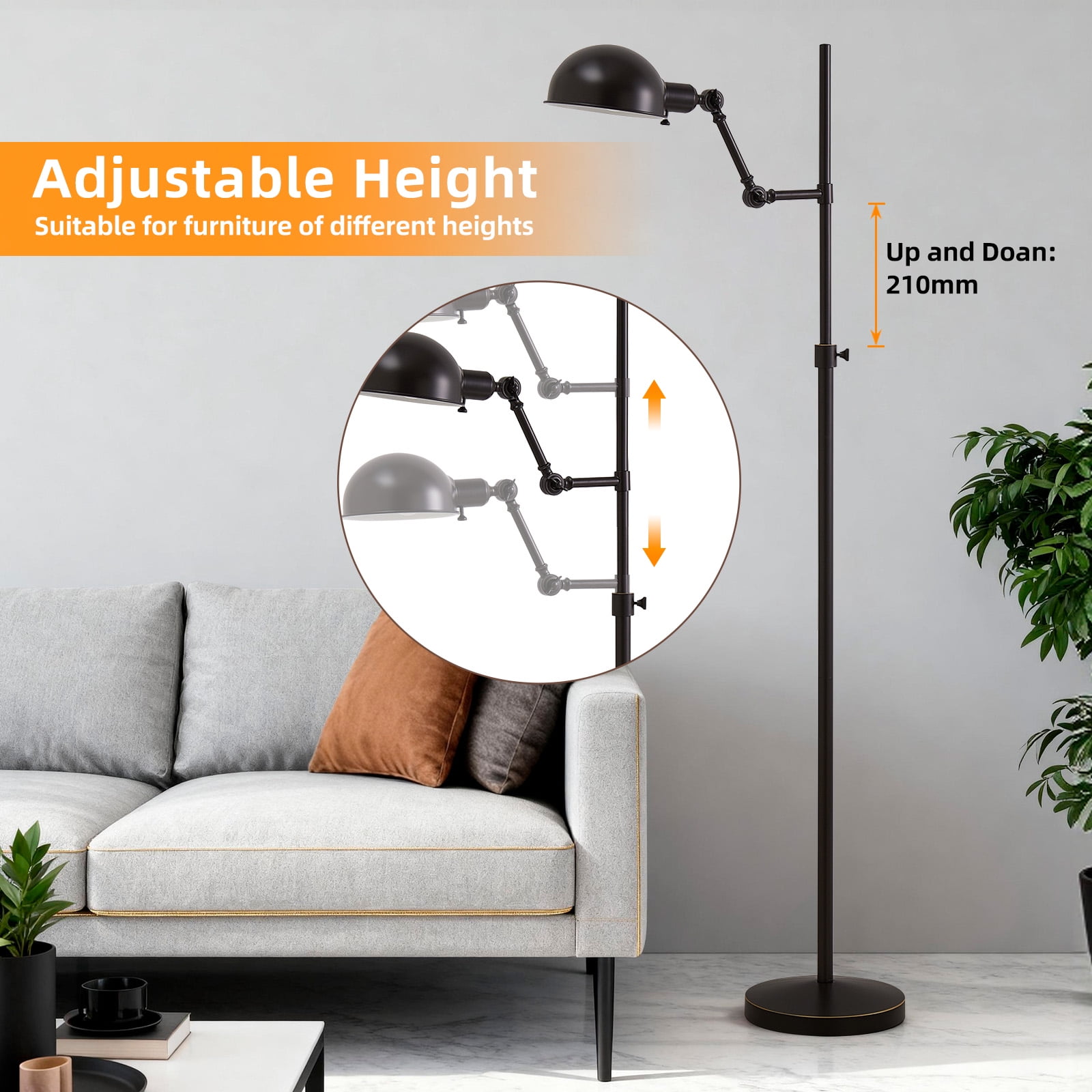 natyswan 59.5-inch Modern Floor Lamp with Rotary Switch, 60W Equivalent A19 LED Bulb Included, Metal Standing Light for Living Room & Bedroom