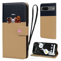 Cute Cartoon Wallet Phone Case for Google Pixel 7 with Card Holder Soft PU Leather Kickstand Cover for Men and Women Magnetic Shockproof Protective with Lanyard for Google Pixel 7, Khaki