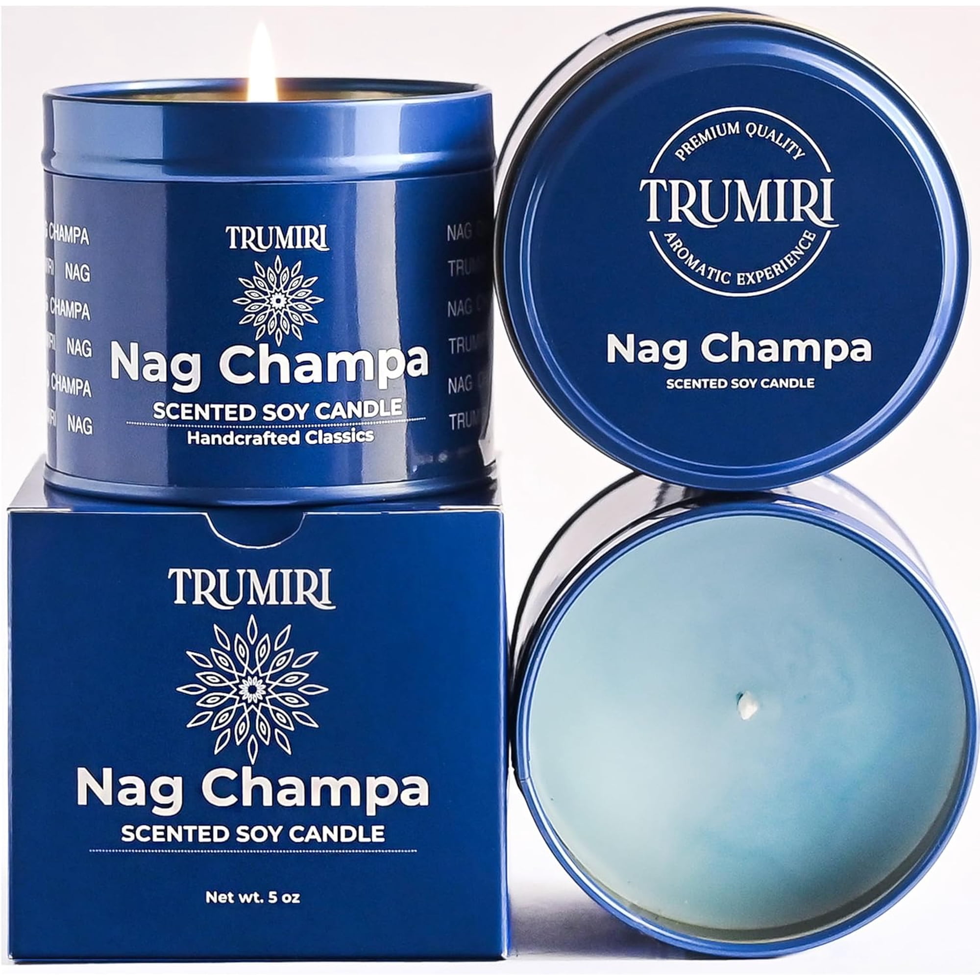 Nag Champa Candle for Home Scented - Velas Aromáticas para el Hogar - 5 oz Soy Wax Natural Clean Organic Non Toxic - for Aromatherapy Meditation Gift Bathroom Kitchen - Long Lasting - Heavily Scented
