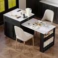 thumbnail image 1 of Kitchen Island with Extendable Dining Table (82.7" Maximum) for 4-6 People, Faux Mable Kitchen Table with Storage, Power Outlet, Coffee Station Island Table for Kitchen, Black, 1 of 10