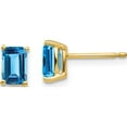 thumbnail image 1 of 14K Yellow Gold 6X4mm Emerald Cut Blue Topaz Earrings (7 X 4) Made In United States xe65bt, 1 of 5
