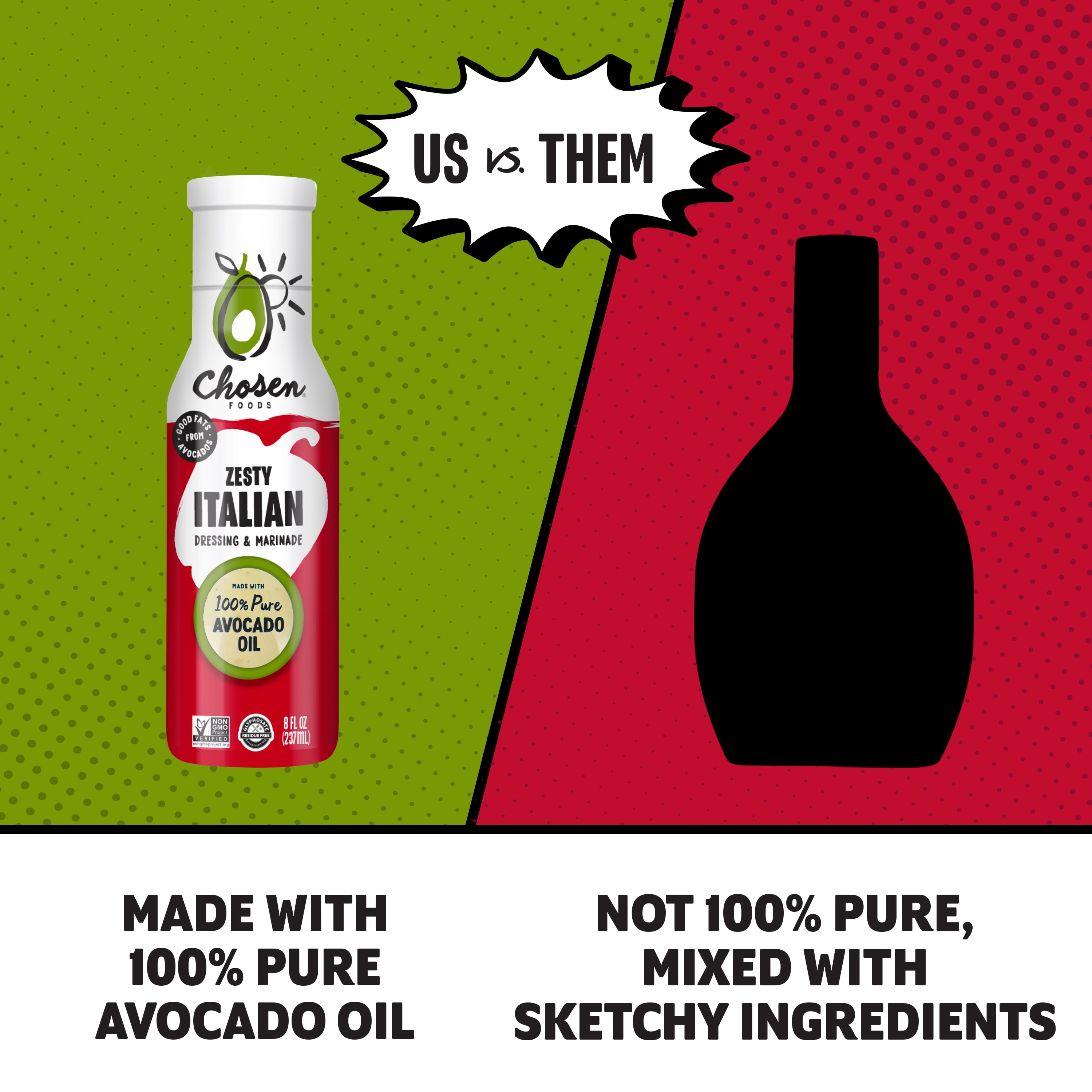 (6 pack) Chosen Foods Zesty Italian Dressing and Marinade made with 100% Pure Avocado Oil 8 fl Oz