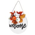 thumbnail image 4 of Letrero redondo de madera para puerta de casa de campo, decoración colgante para puerta delantera, decoración para Halloween, Navidad, hoja de arce de algodón, 4 of 14
