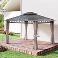 thumbnail image 3 of Outsunny 10' x 12' Double Roof Hardtop Gazebo with Nettings Curtains Khaki, 3 of 9