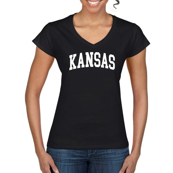 Wild Bobby State of Kansas College Style Women Standard V-Neck Tee