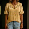 thumbnail image 5 of Women's V-Neck T-shirts Zaewscy Women's Striped V-Neck Button Loose Casual Summer Short-Sleeve T-Shirt, 5 of 8