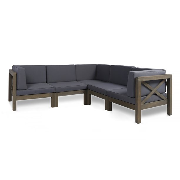 Christopher Knight Home Brava Outdoor 5 Seater Acacia Wood Sectional Sofa Set With Water Resistant Cushions By Walmart Com Walmart Com