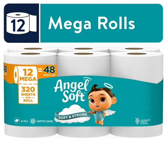 Angel Soft 2-Ply Toilet Paper, 12 Mega Rolls
