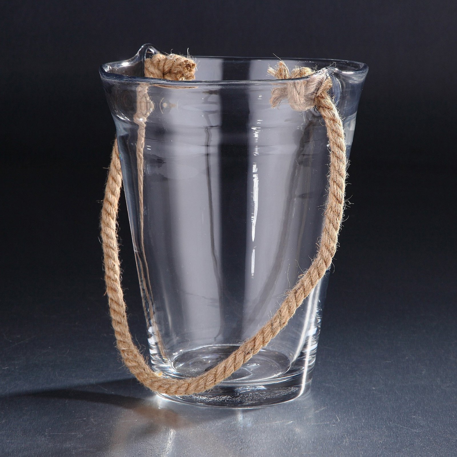 Diamond Star Glass Hanging Clear Vase with Rope Handle