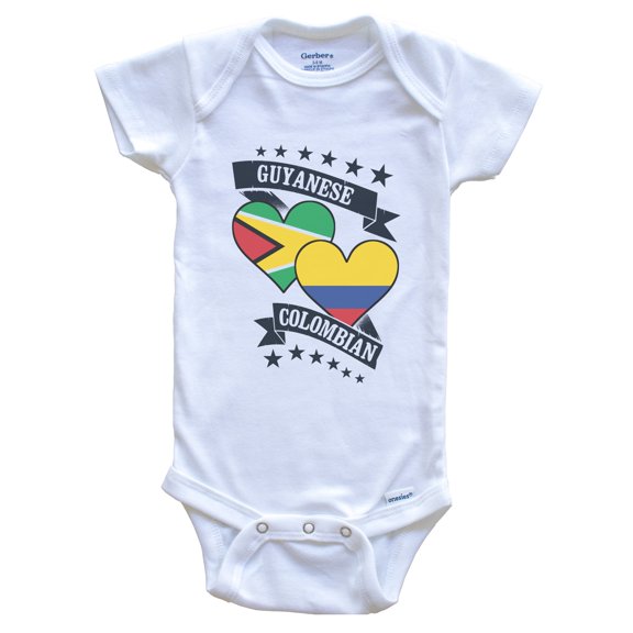 Guyanese Colombian Heart Flags Guyana Colombia Baby Bodysuit, 0-3 months white