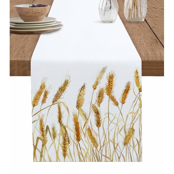 Ldtrchee Fall Wheat Table Runner 48 Inches, Autum Botanical Farmhouse Yellow Orange Bed Runner Dresser Scarves Tabletop for Indoor Outdoor Parties/Ceremony/Banquet, 13" x 48"