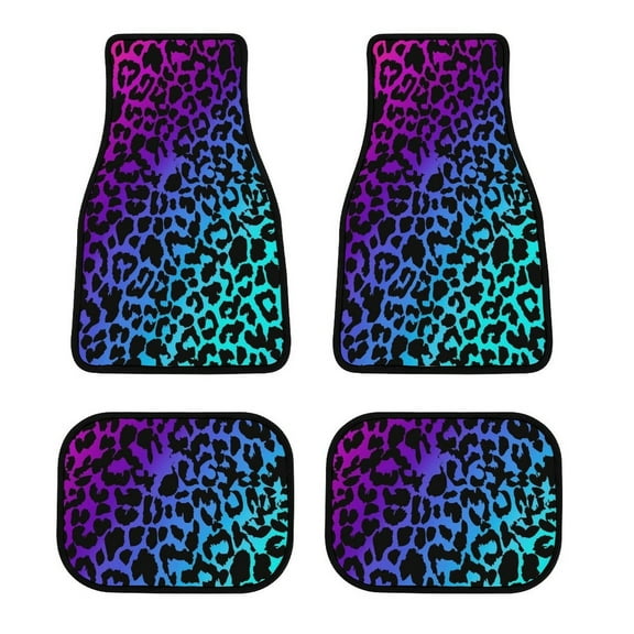 Colorful Leopard Print Car Foot Mat Set of 4, Floor Mats for Cars Anime Car Floor Mats 4 Pieces Set Floor Liner Car Accessories Automotive Decoration