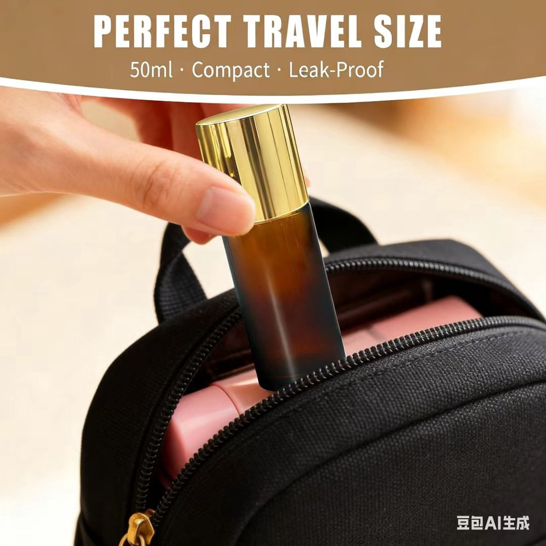 2 Pack Green Aventurine Roller Bottles for Essential Oils, 50ml Refillable Amber Glass Roll On Bottles with Natural Crystal Roller Balls, Leak-Proof Travel Perfume Bottle with Gold Caps