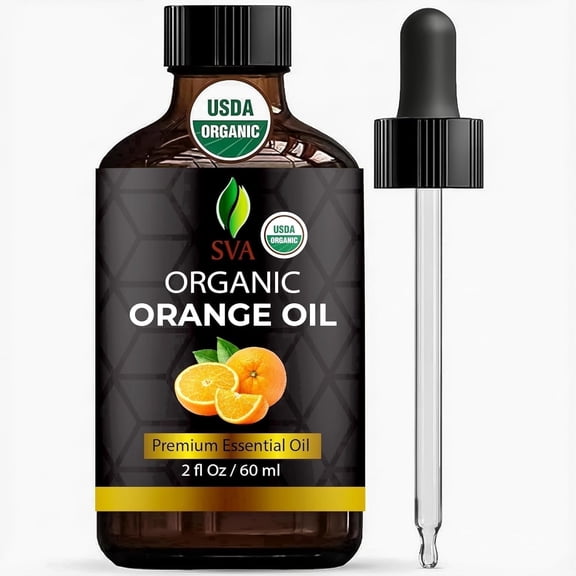 SVA Orange Essential Oil Organic – 2 Fl Oz – 100% Natural Organic Orange Oil - for Diffuser, Hair, Face, Skin Care, Aromatherapy, Scalp and Body Massage, Soap and Candle Making - with Dropper