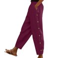 thumbnail image 3 of JUUNthy Womens Cropped Pants, Side Buttons with Pockets Straight Leg Spring Summer Trendy Casual Pants Black 3XL, 3 of 10