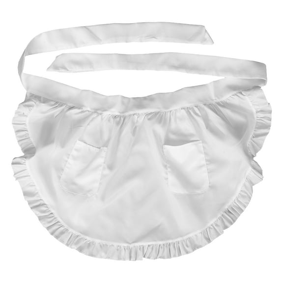 Server Apron Short Waist Half Apron with Ruffled Design and Pockets for Men and Women Waitstaff Restaurant Use