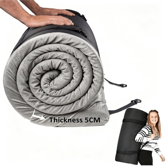 Memory Foam Camping Pad | Portable Roll Up Sleep Mat for Floor, Tent, Car Foldable Lightweight Removable with Cover, Travel Bag