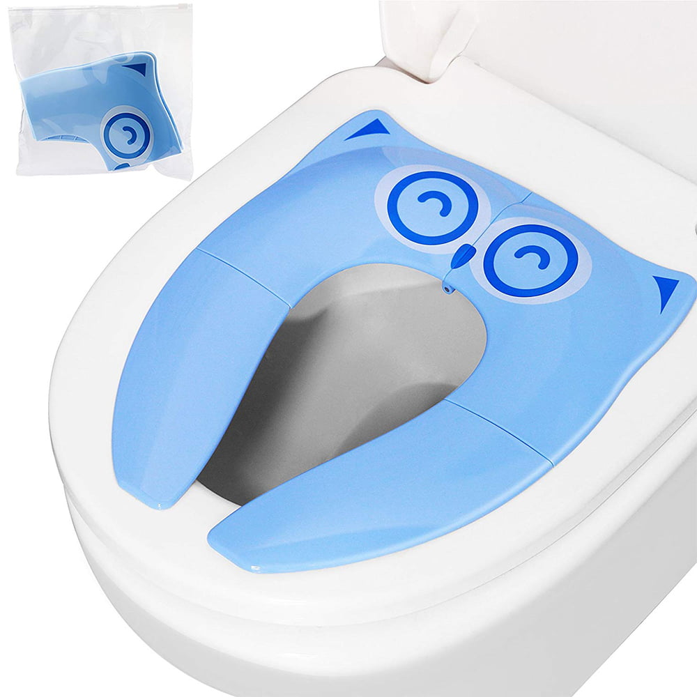 Portable Folding Large Non-Slip Silicone Pads Travel Potty Seat for Toddler Recyclable Toilet Training Seat Cover with Carry Bag-Blue Potty Training Seat 