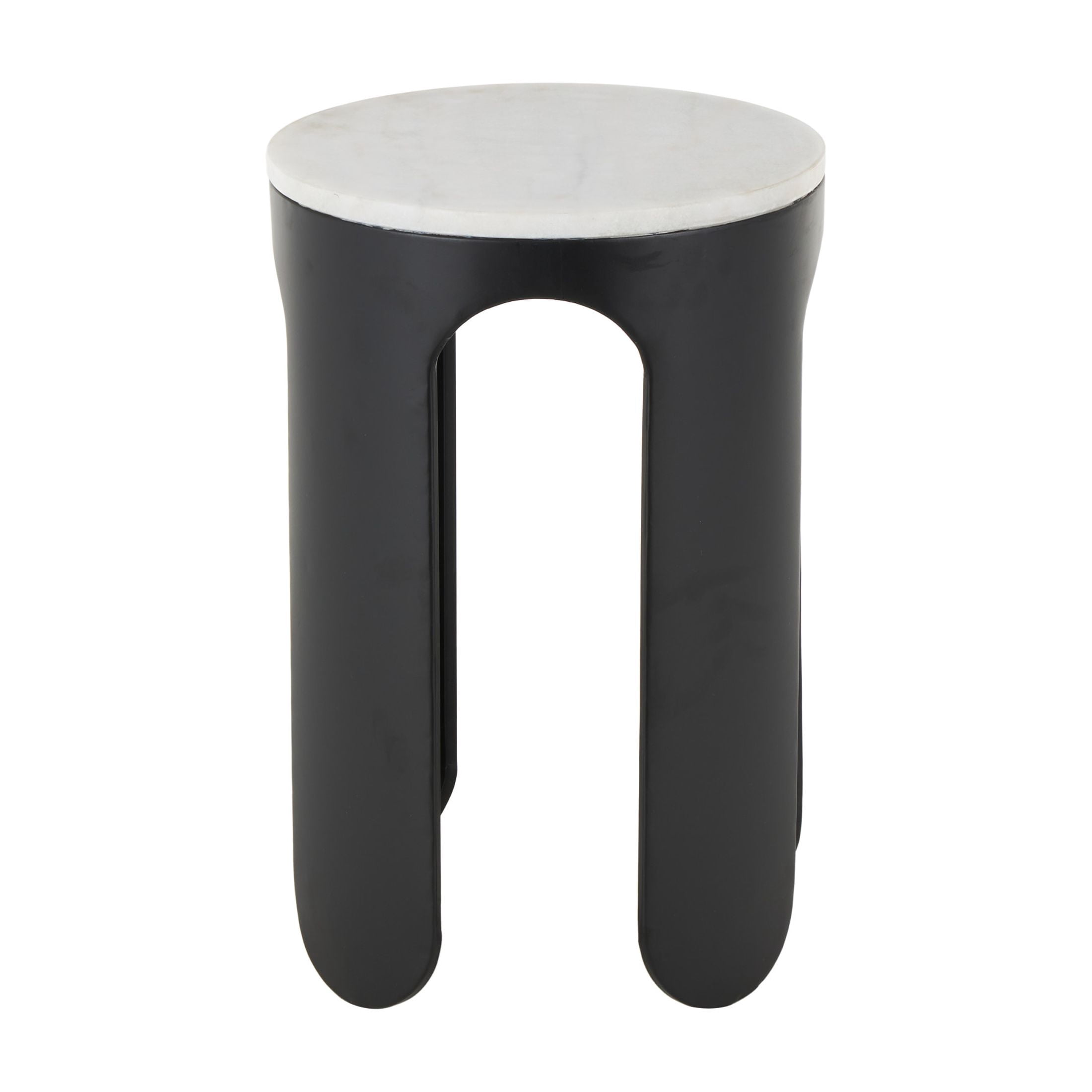 DecMode 15" x 23" Black Metal Round Accent Table with White Marble Tabletop, 1-Piece