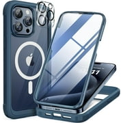 TYPPKMM Magnetic for iPhone 15 Pro Case [Compatible with MagSafe] Full-Body Phone Case with Built-in Glass Screen Protector& Camera Protector, Military Drop Proof 15 Pro Cover 6.1 inch, Storm Blue