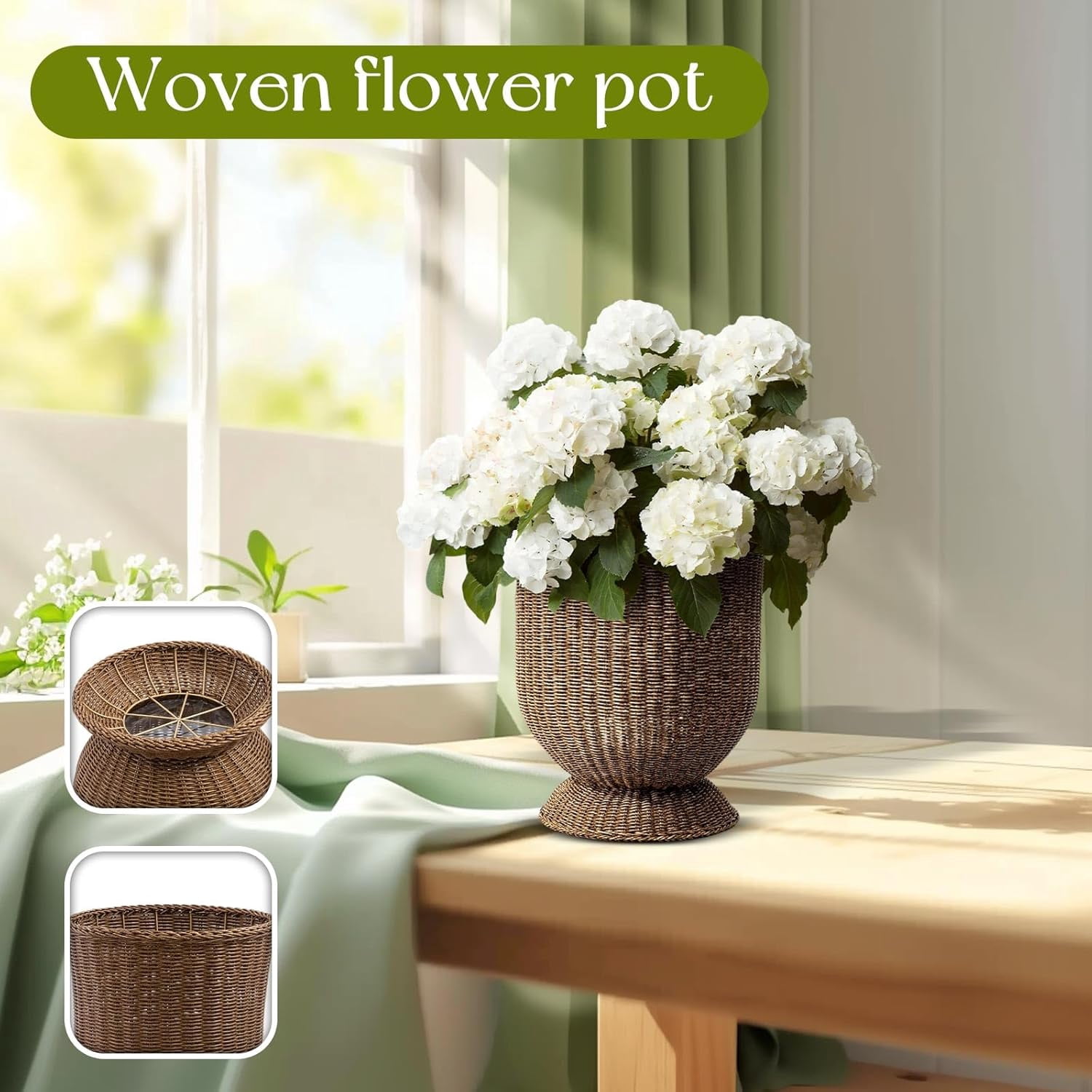 HoliHive 11.81 Inch Handwoven Boho Wicker Basket,Woven Decorative Storage Basket and Planter for Porch Patio Backyard Home Garden