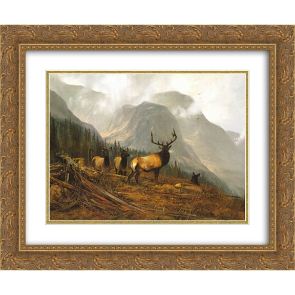 Bookcliffs Elk 2x Matted 24x20 Gold Ornate Framed Art Print by Michael Coleman