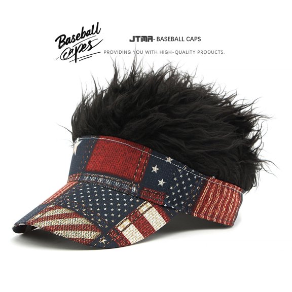 American Flag Pattern Simulation Wig Baseball Hat - Retro Patchwork Design, Must Have Funny Headpiece for Independence Day Parties (unisex)