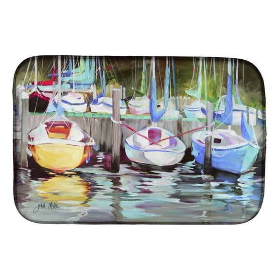 Caroline's Treasures Yellow boat Sailboat Dish Drying Mat