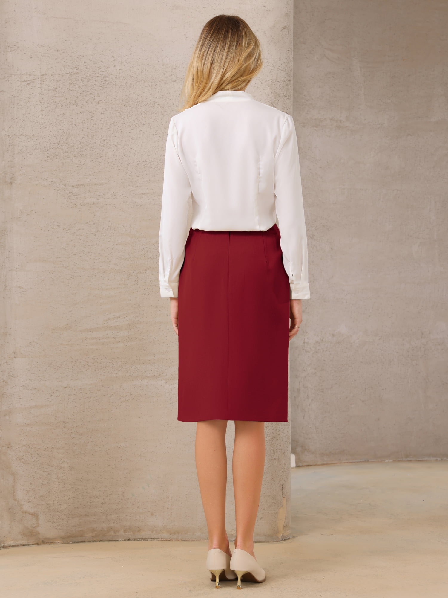 DARING DIVA Women's High Waist Formal Knee Length Pencil Skirts XL Red