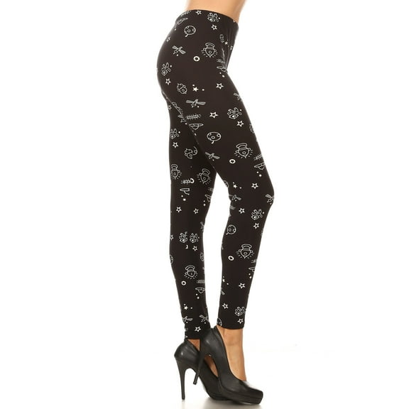 Women's Plus B&W Outer Space Pattern Printed Leggings