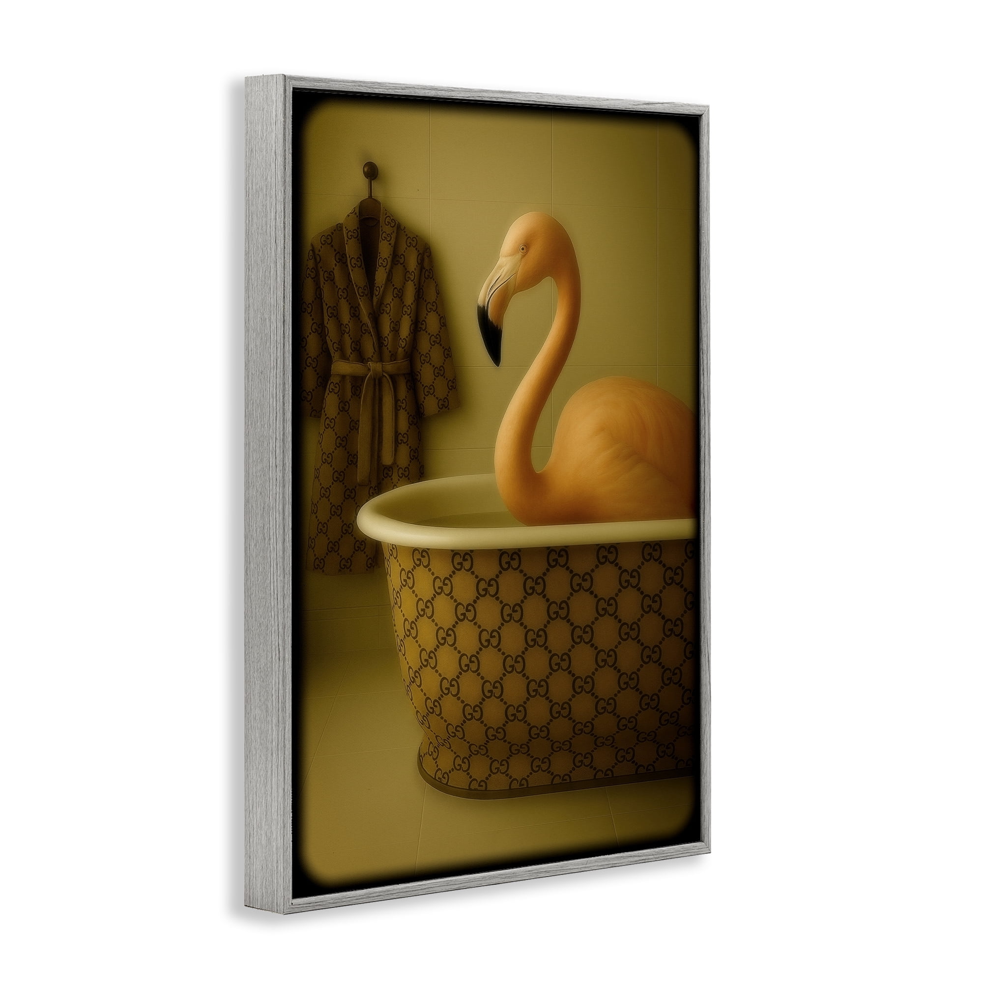 Stupell Industries Couture Flamingo in Luxury Tub Gray Framed Giclee Art, design by Grotto Studios