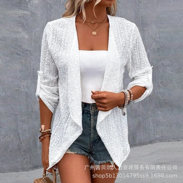 Mandylandy-Kimono informal holgado para mujer, cárdigan de punto abierto a la moda, prendas de vestir, prendas de vestir cortas de Color sólido, abrigos