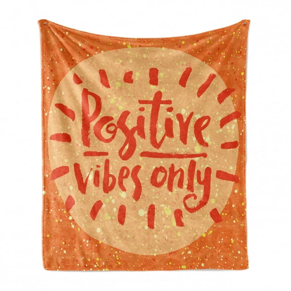 Saying Soft Flannel Fleece Throw Blanket, Positive Vibes Only Hand Lettering Words on Doodle Background, Cozy Plush for Indoor and Outdoor Use, 60" x 80", Burnt Orange Vermilion, by Ambesonne