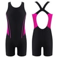 thumbnail image 2 of MSemis Kids Girls Athletic One Piece Boyleg Swimsuit Rashguard Surfing Bathing Suit Rose Red&Black 8, 2 of 4