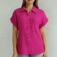 thumbnail image 3 of Mittory Linen Shirts for Women Button Down Shirts Short Sleeve Cotton Collared V Neck Solid Casual Blouses with Pocket, 3 of 8