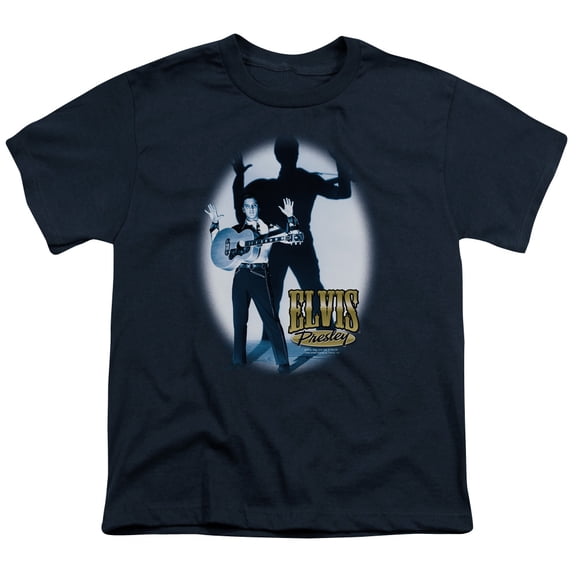 Trevco ELV576-YT-4 Elvis Presley & Hands Up Youth 18-1 Short Sleeve T-Shirt, Navy - Extra Large