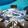 thumbnail image 5 of White Blue Octopus Coastal Round Tablecloth 36-44 Inch Round Fitted Table Cloth with Elastic Edge, Summer Beach Shell Coral Waterproof Table Cover Protector for Outdoor Picnic Party Dining, 5 of 6